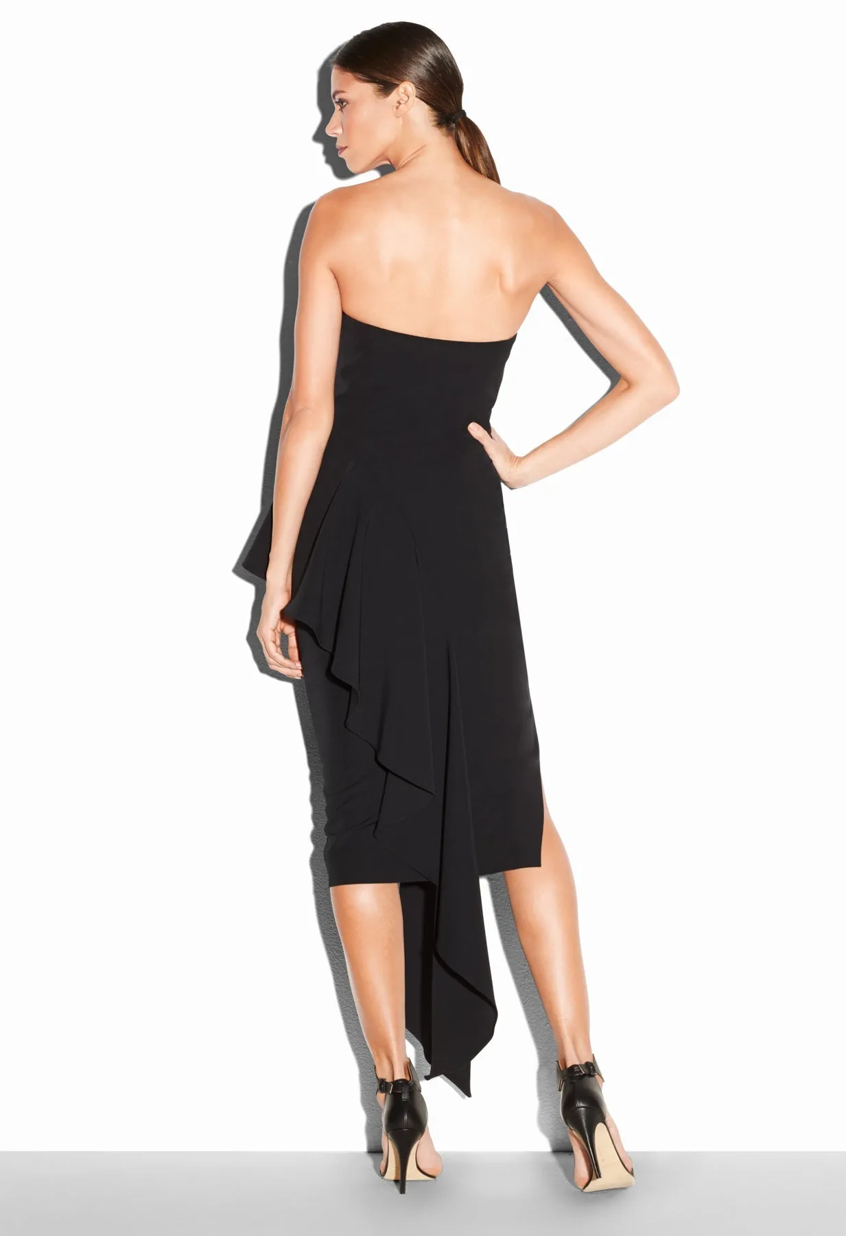 Italian Cady Stretch Strapless Cascade Dress