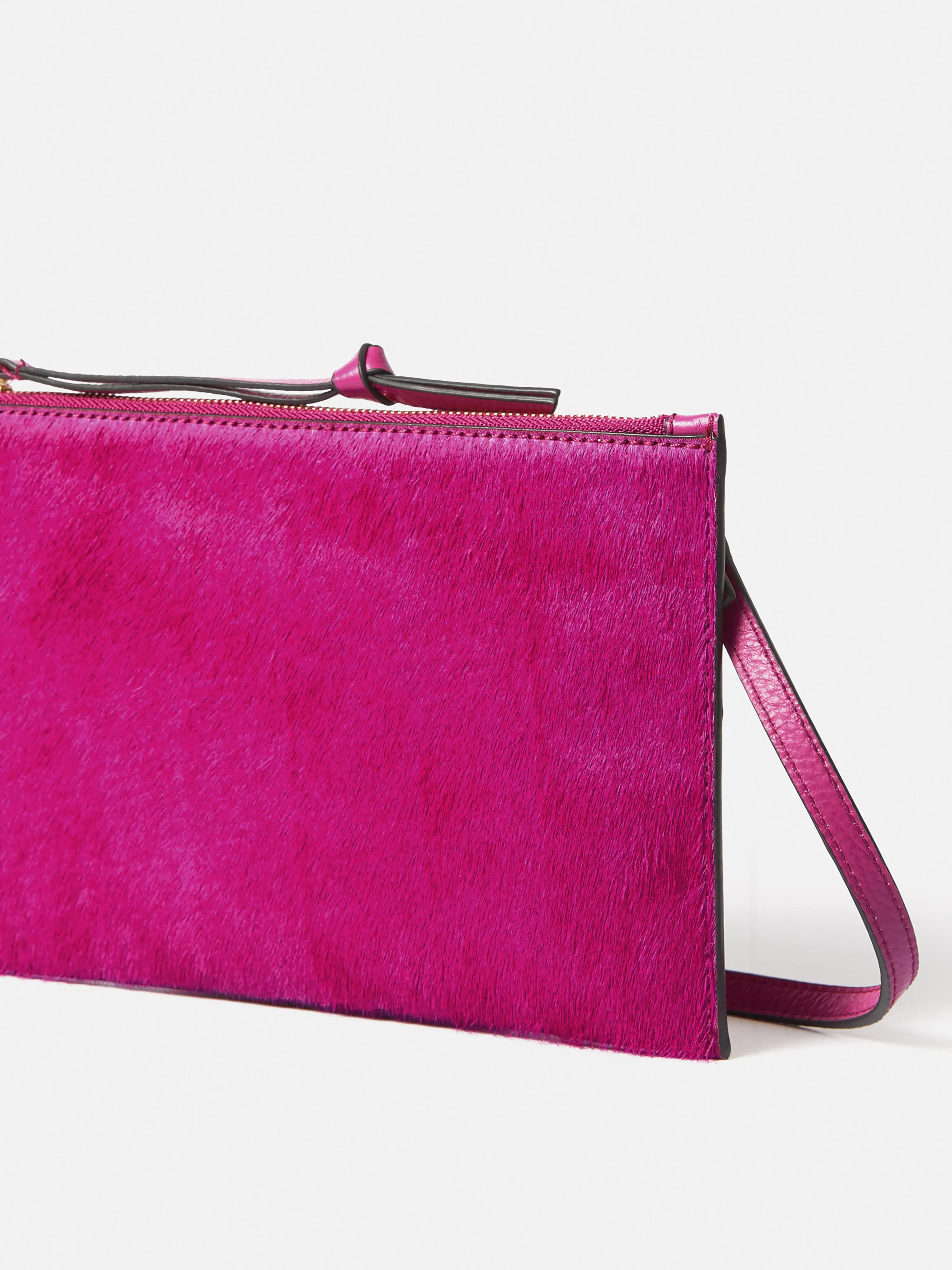 Ivy Calf Hair Cross Body Pouch | Pink