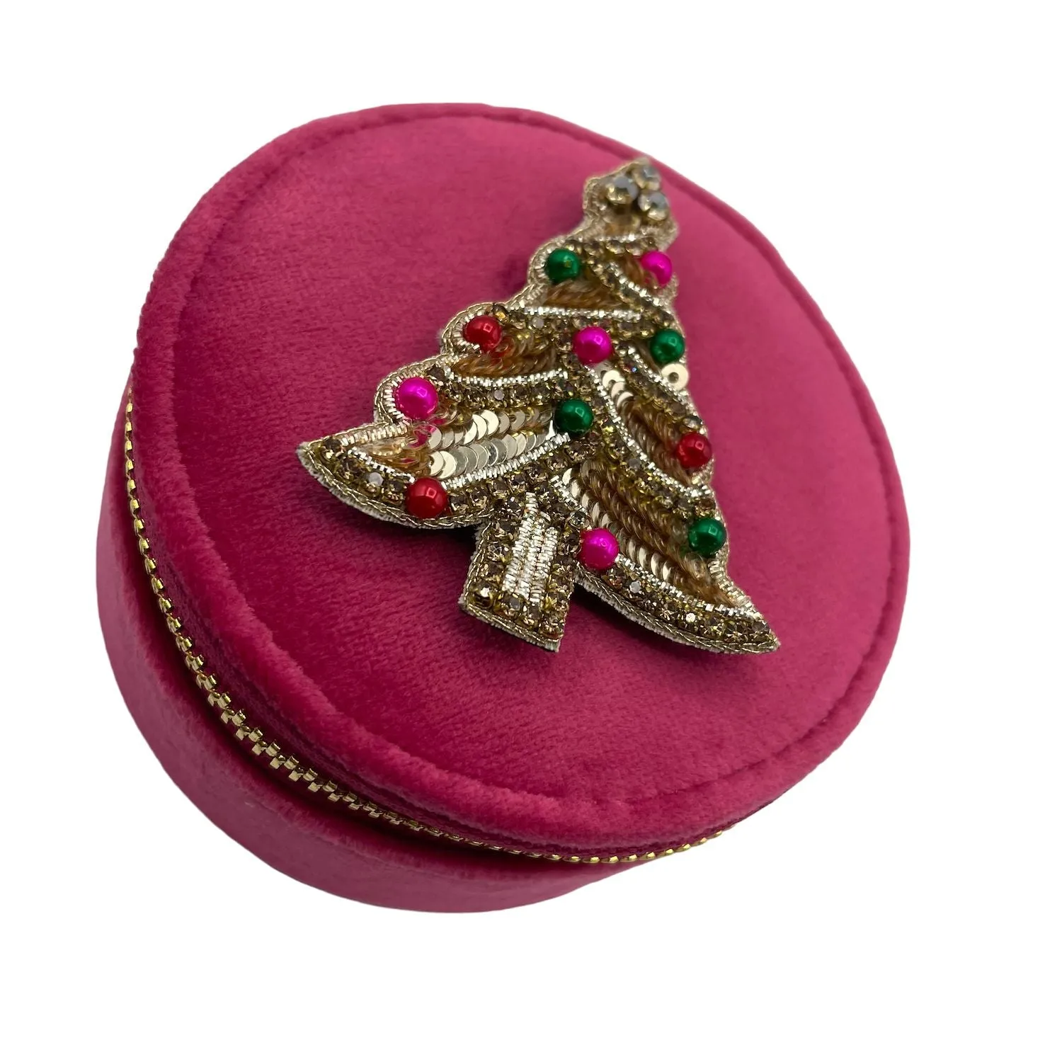 Jewellery travel pot bright pink - recycled velvet - kitsch tree