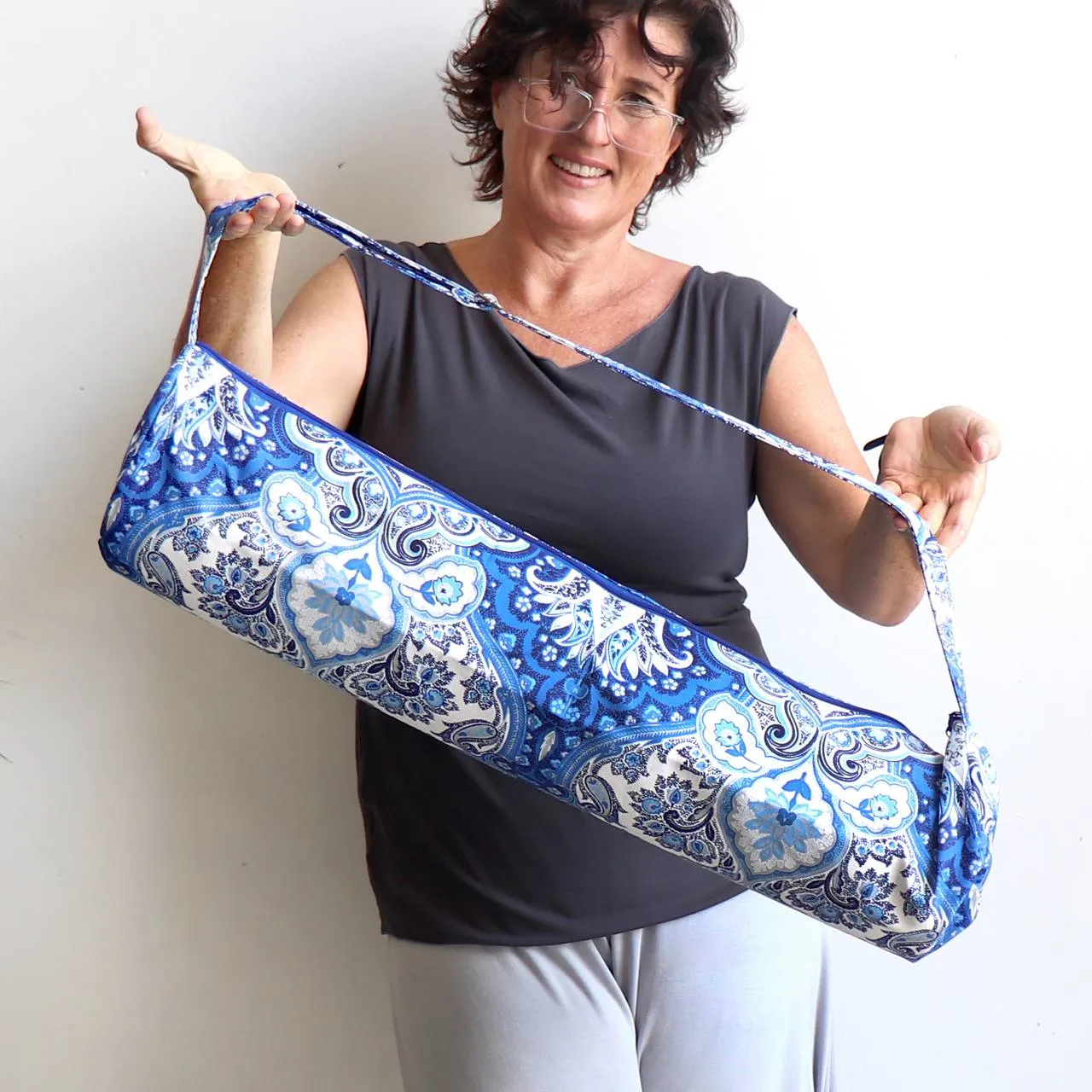 Just Breathe Yoga Mat Bag - Paisley Navy and Silver