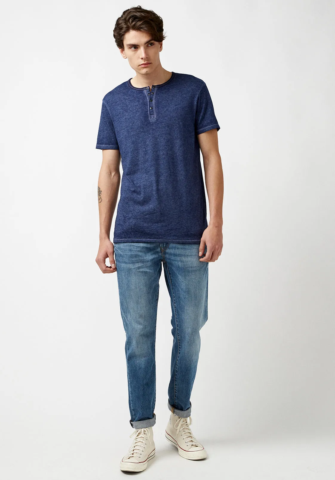 Kasum Buttoned Henley Men's T-Shirt in Dark Blue - BM21411