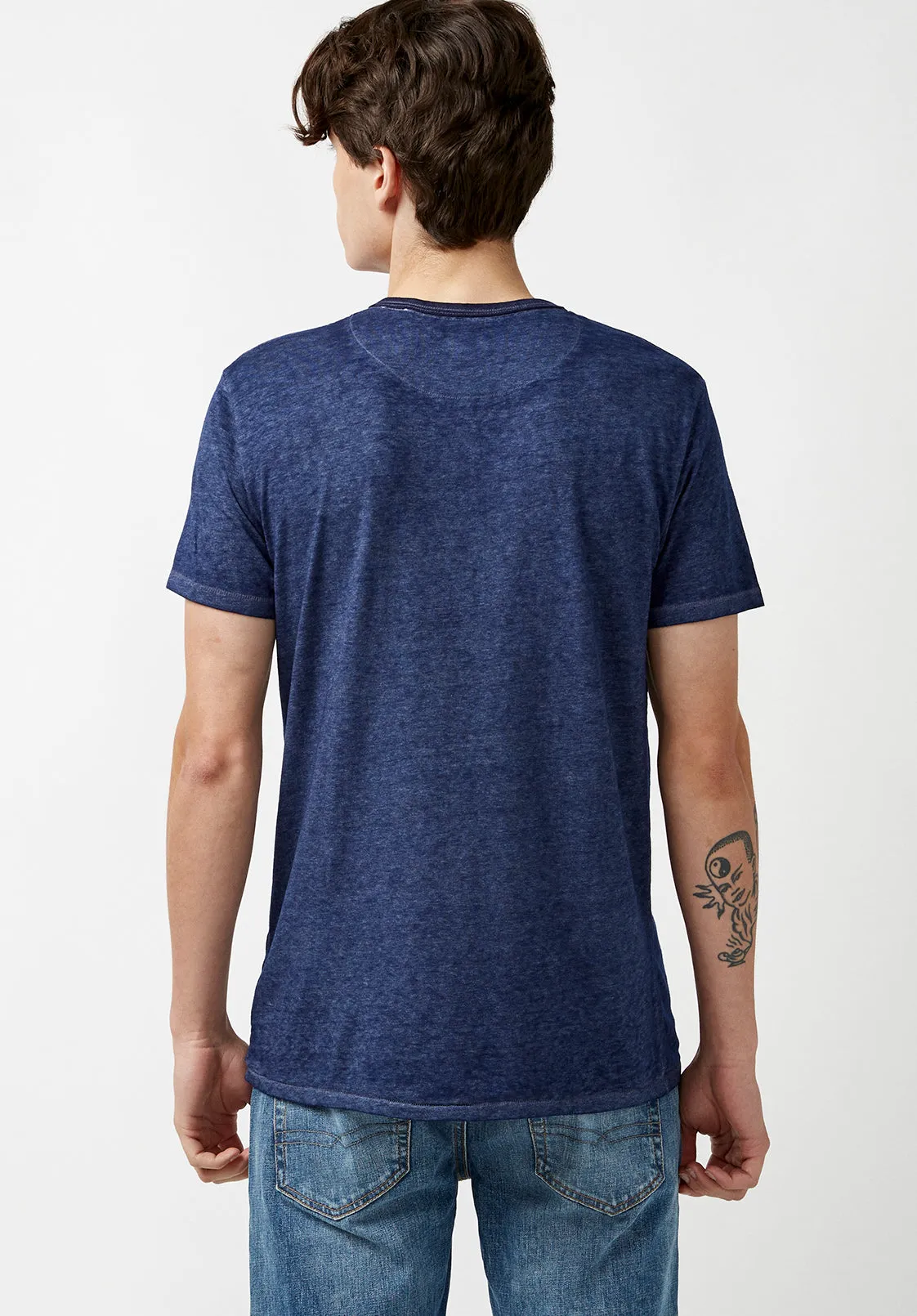 Kasum Buttoned Henley Men's T-Shirt in Dark Blue - BM21411