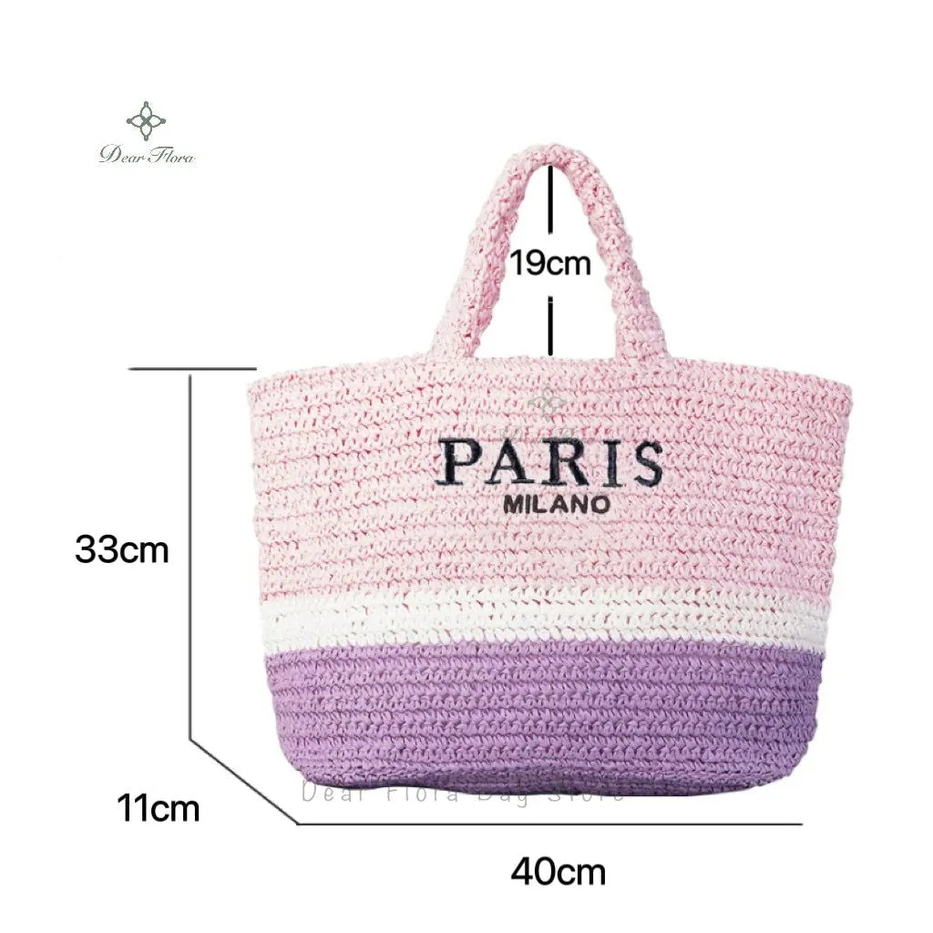 Large Capacity Paris Print Rattan Tote Handbags