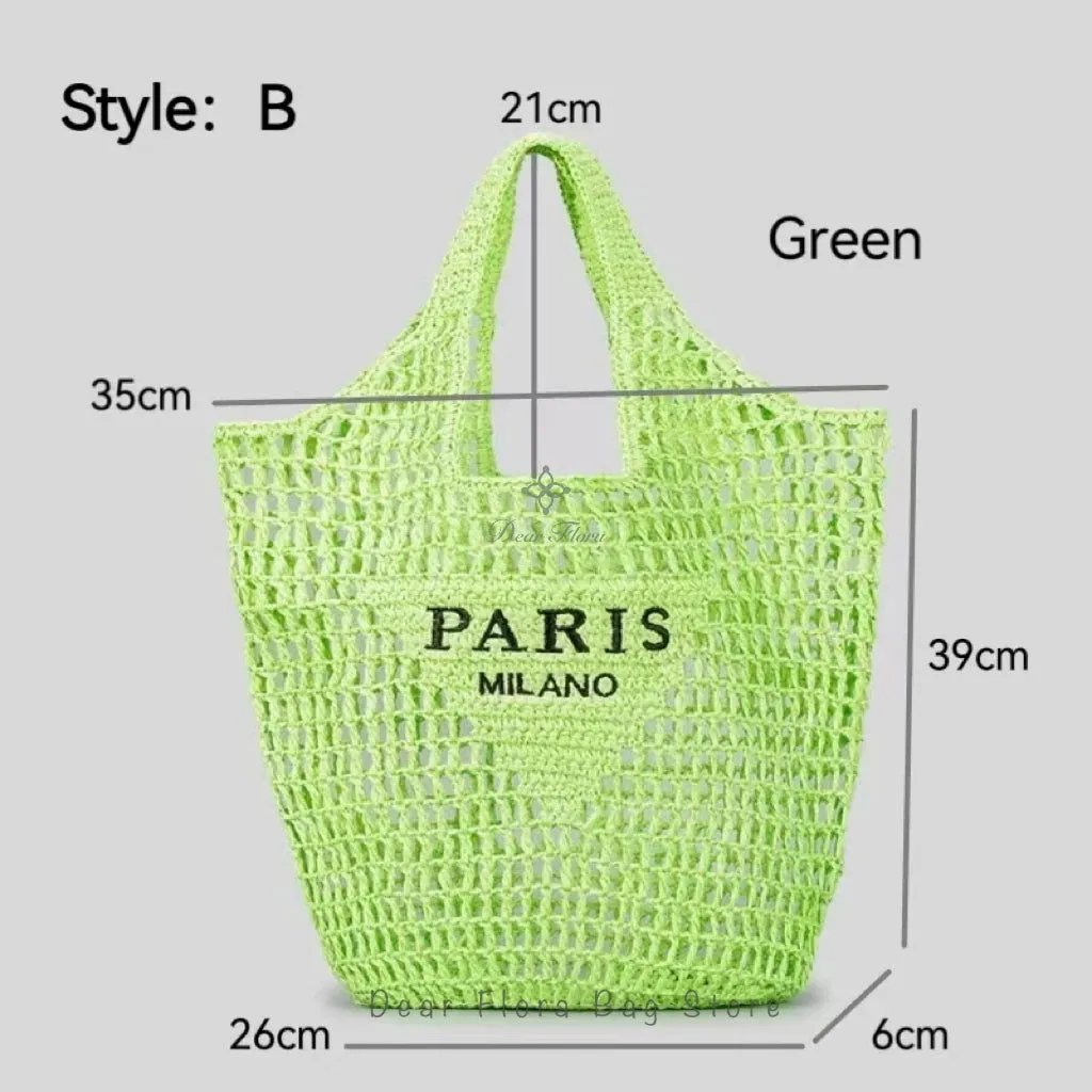 Large Capacity Paris Print Rattan Tote Handbags