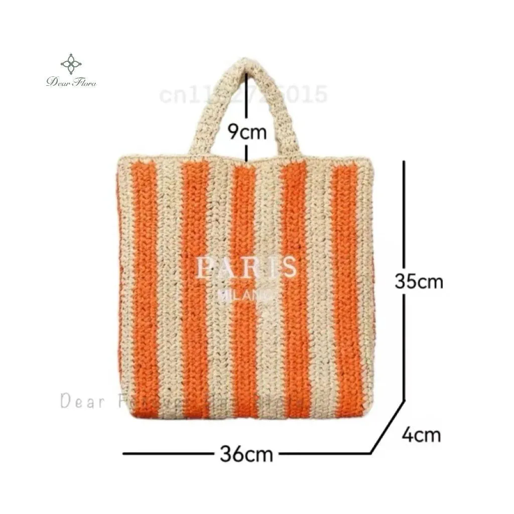 Large Capacity Paris Print Rattan Tote Handbags