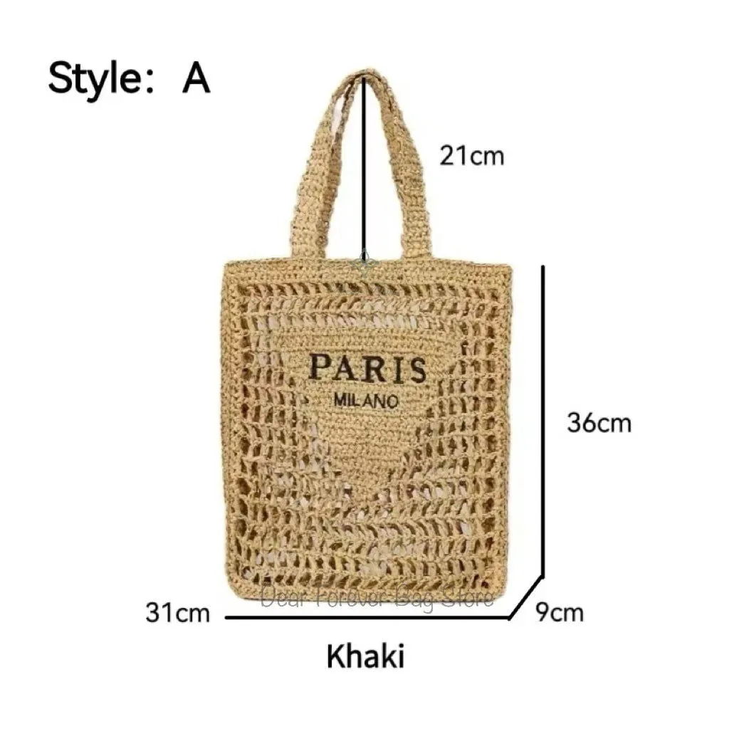 Large Capacity Paris Print Rattan Tote Handbags