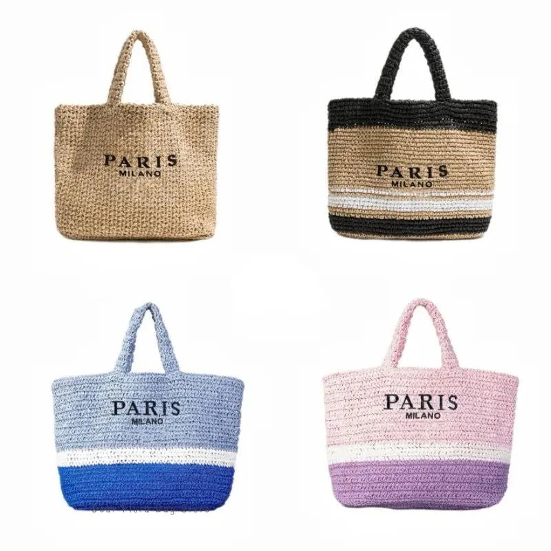 Large Capacity Paris Print Rattan Tote Handbags