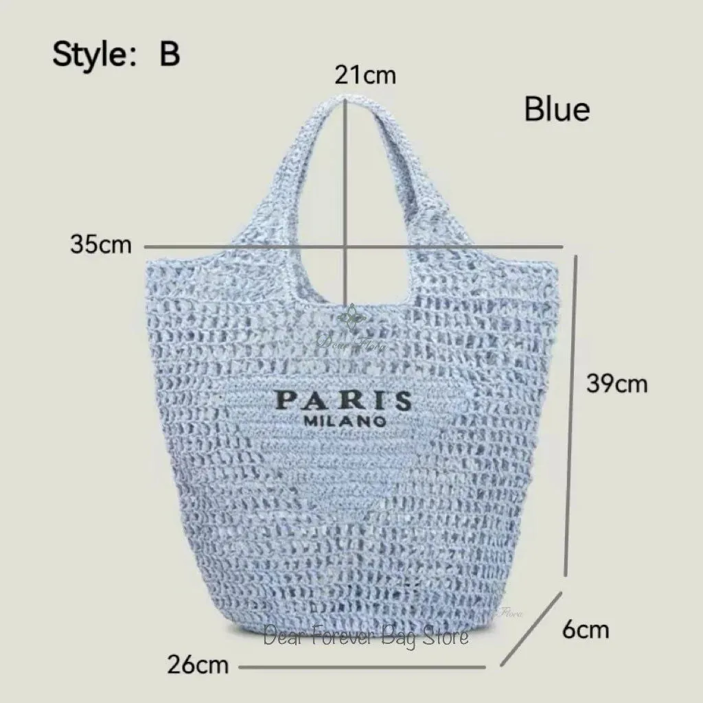 Large Capacity Paris Print Rattan Tote Handbags