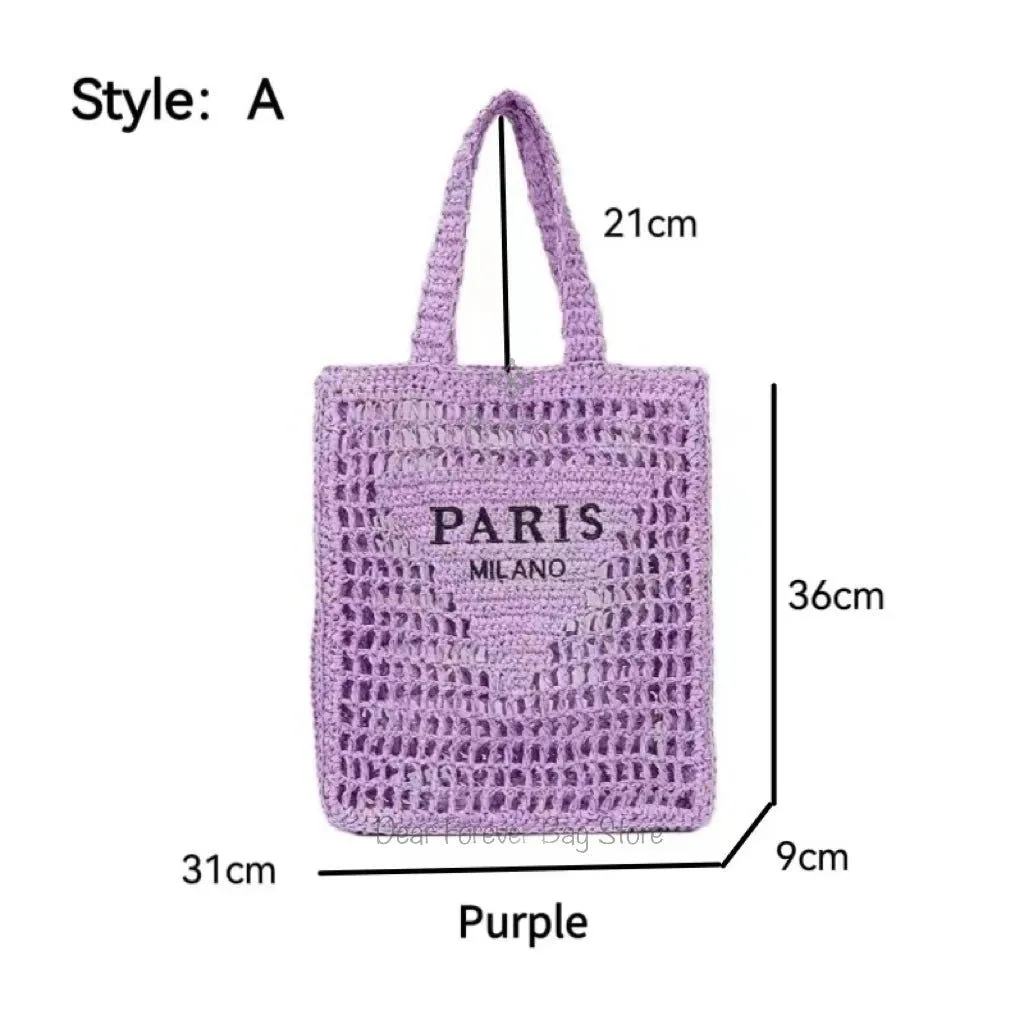 Large Capacity Paris Print Rattan Tote Handbags