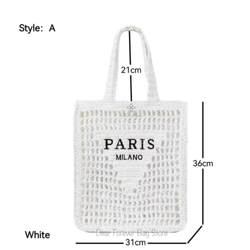 Large Capacity Paris Print Rattan Tote Handbags