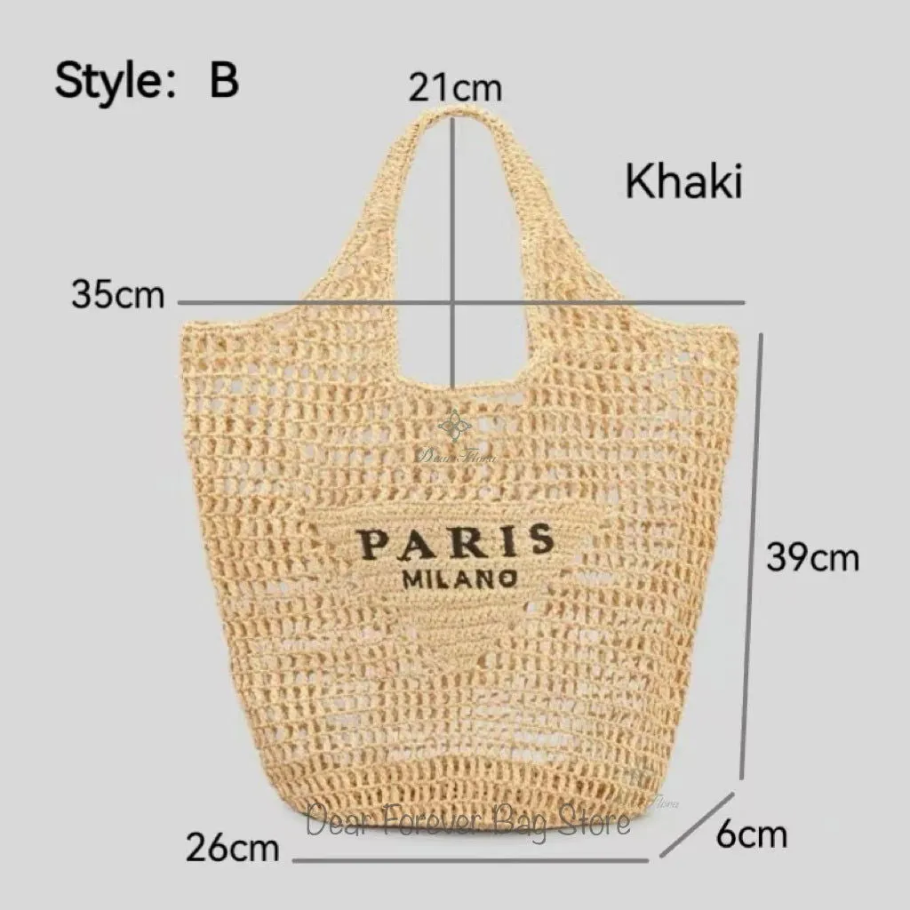 Large Capacity Paris Print Rattan Tote Handbags