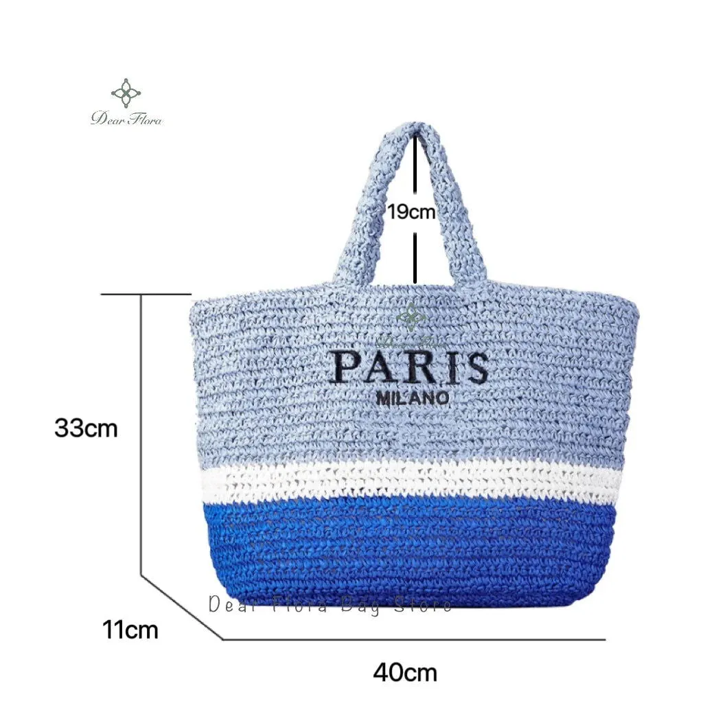 Large Capacity Paris Print Rattan Tote Handbags