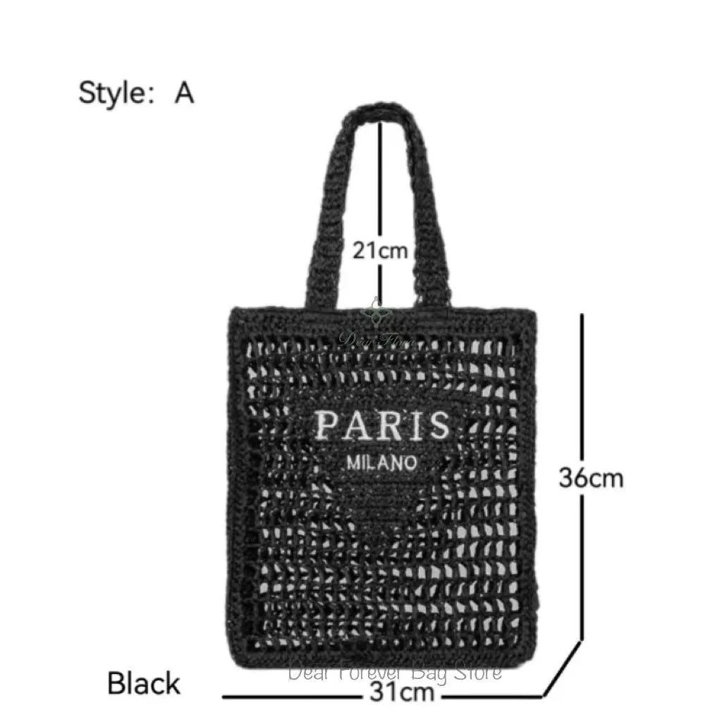 Large Capacity Paris Print Rattan Tote Handbags