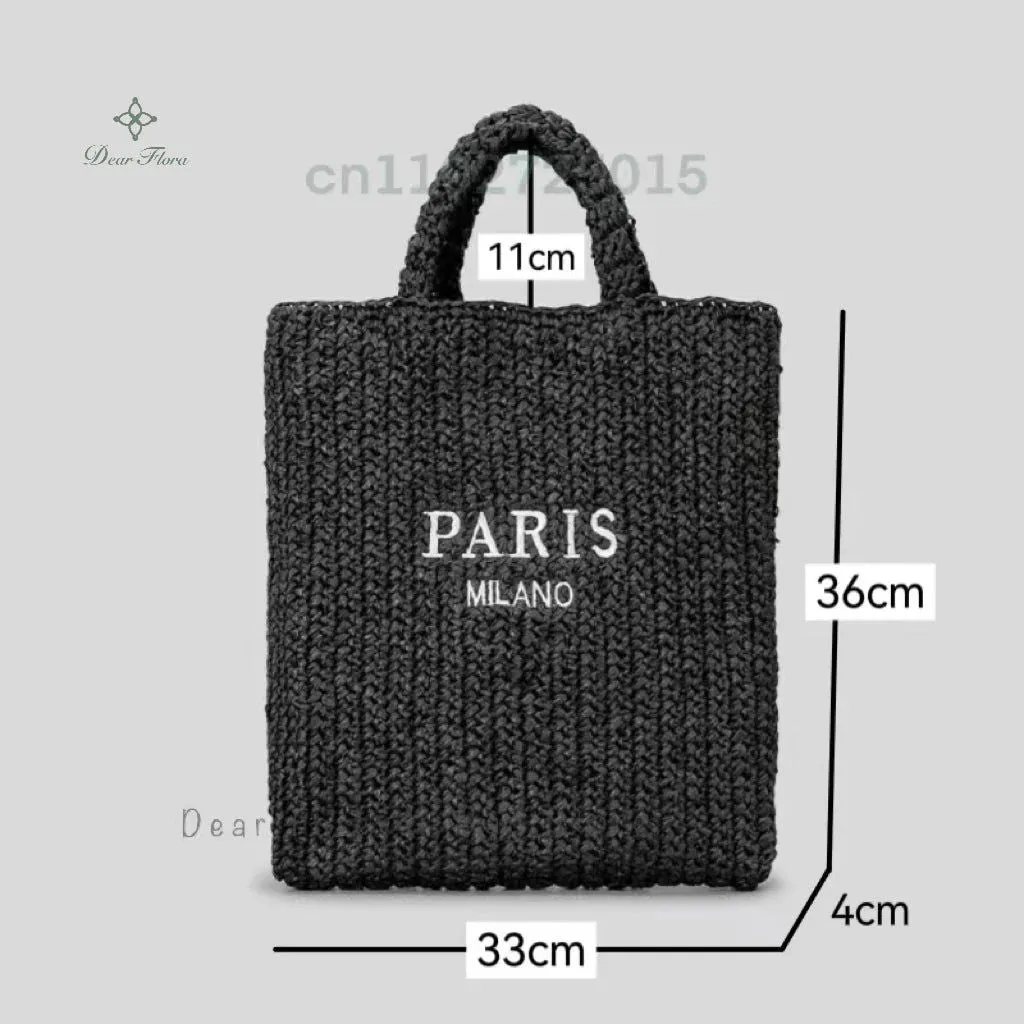 Large Capacity Paris Print Rattan Tote Handbags