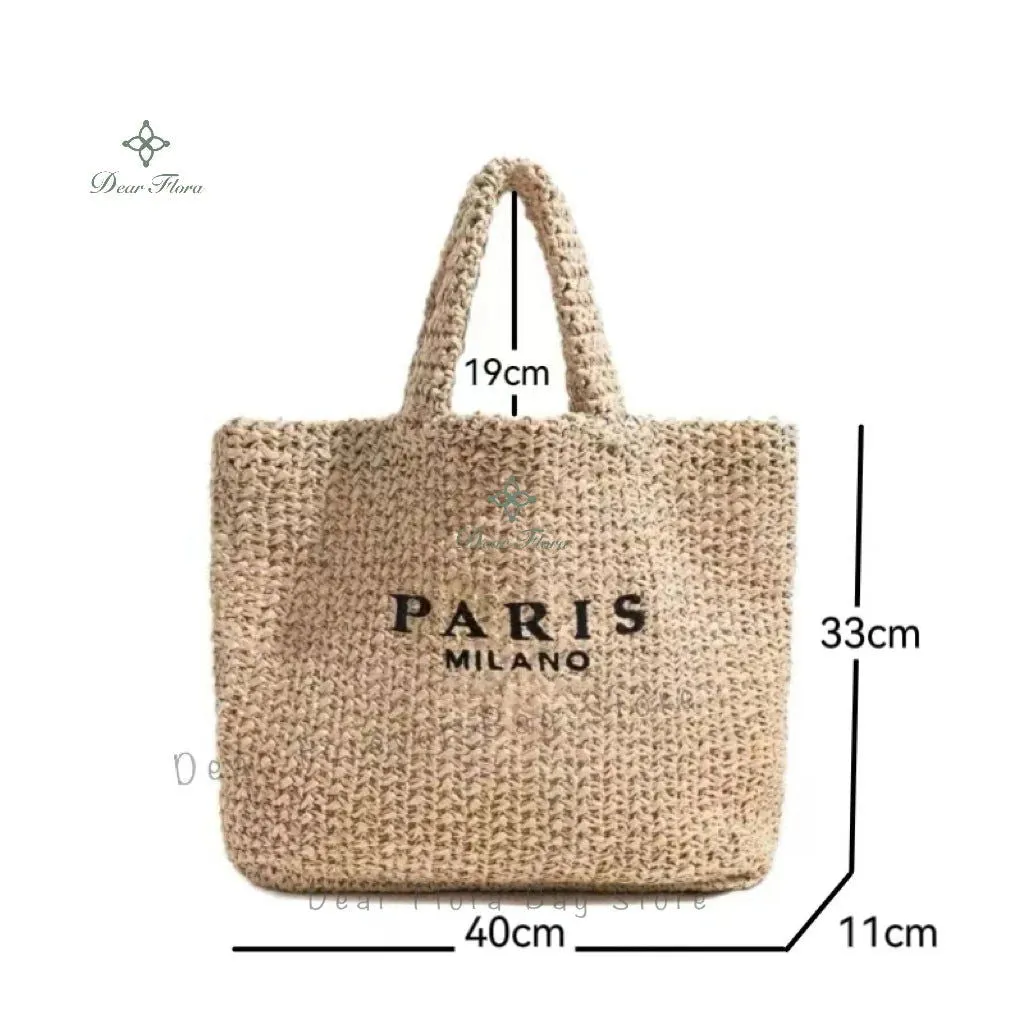 Large Capacity Paris Print Rattan Tote Handbags