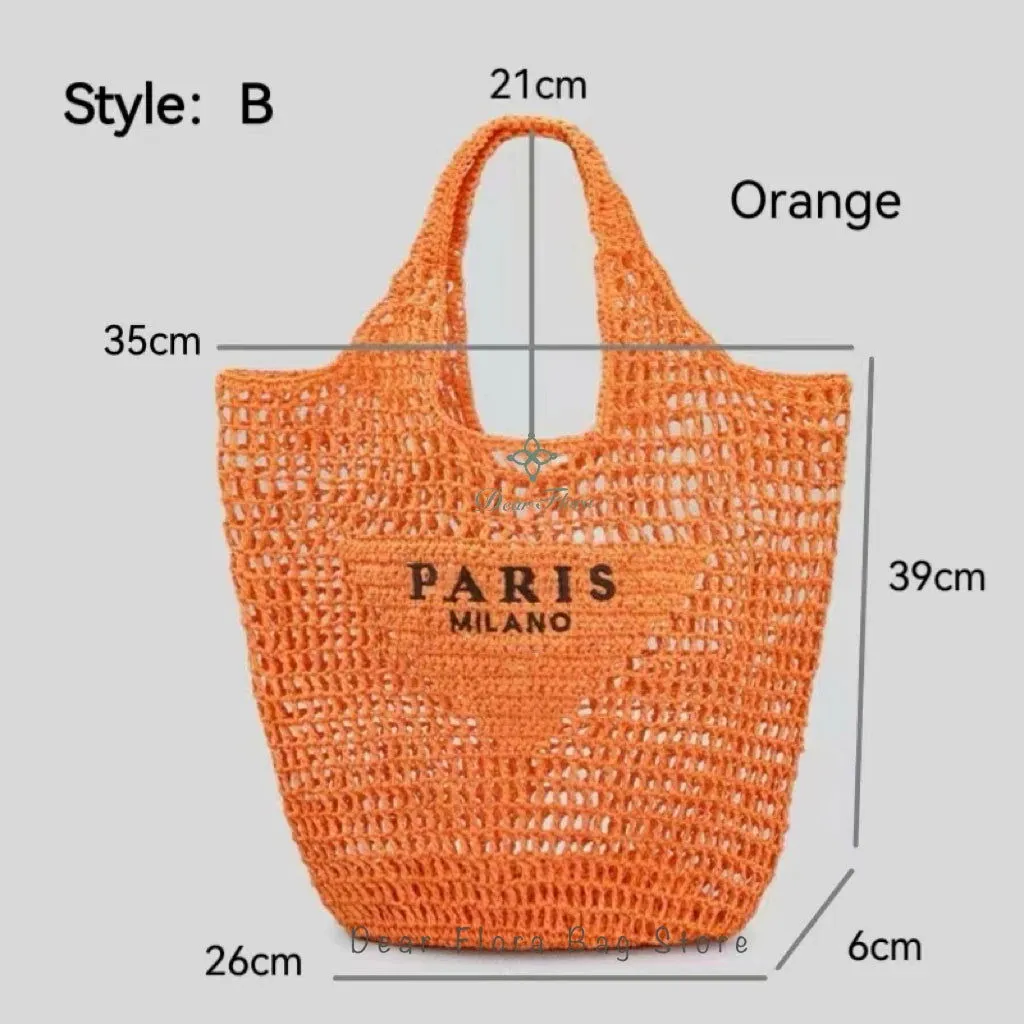 Large Capacity Paris Print Rattan Tote Handbags