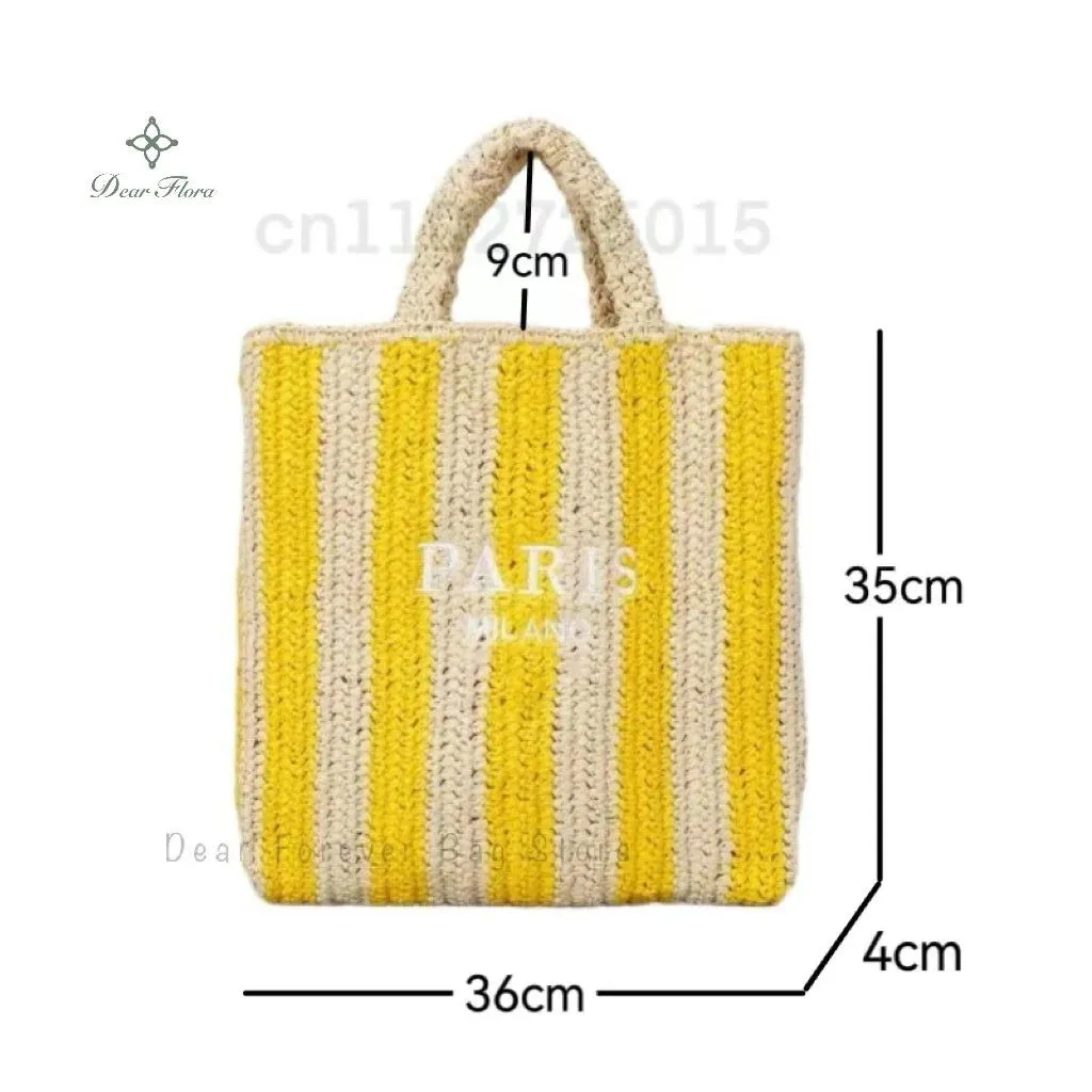 Large Capacity Paris Print Rattan Tote Handbags