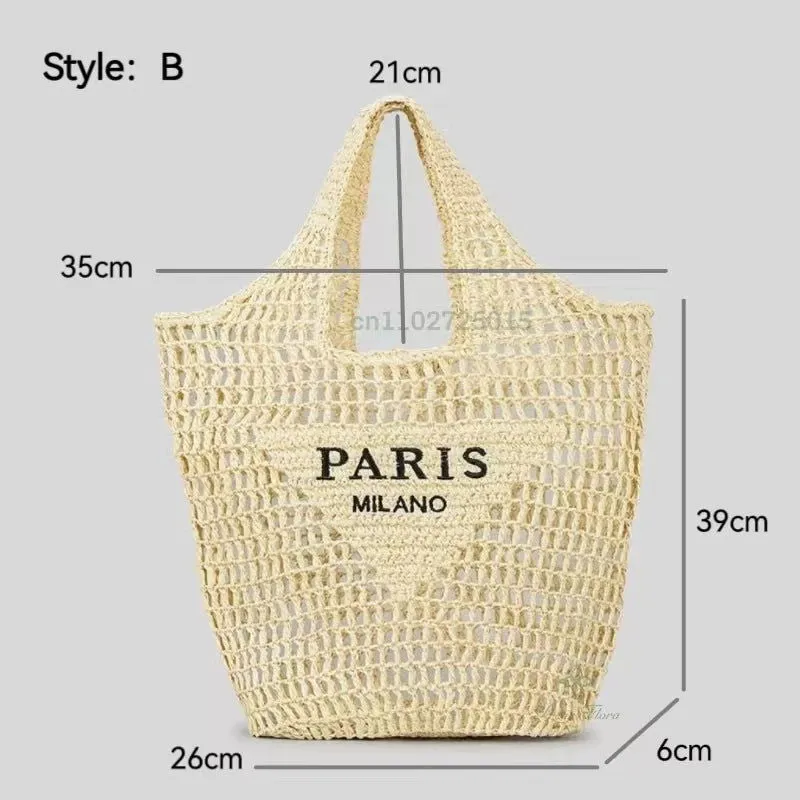 Large Capacity Paris Print Rattan Tote Handbags