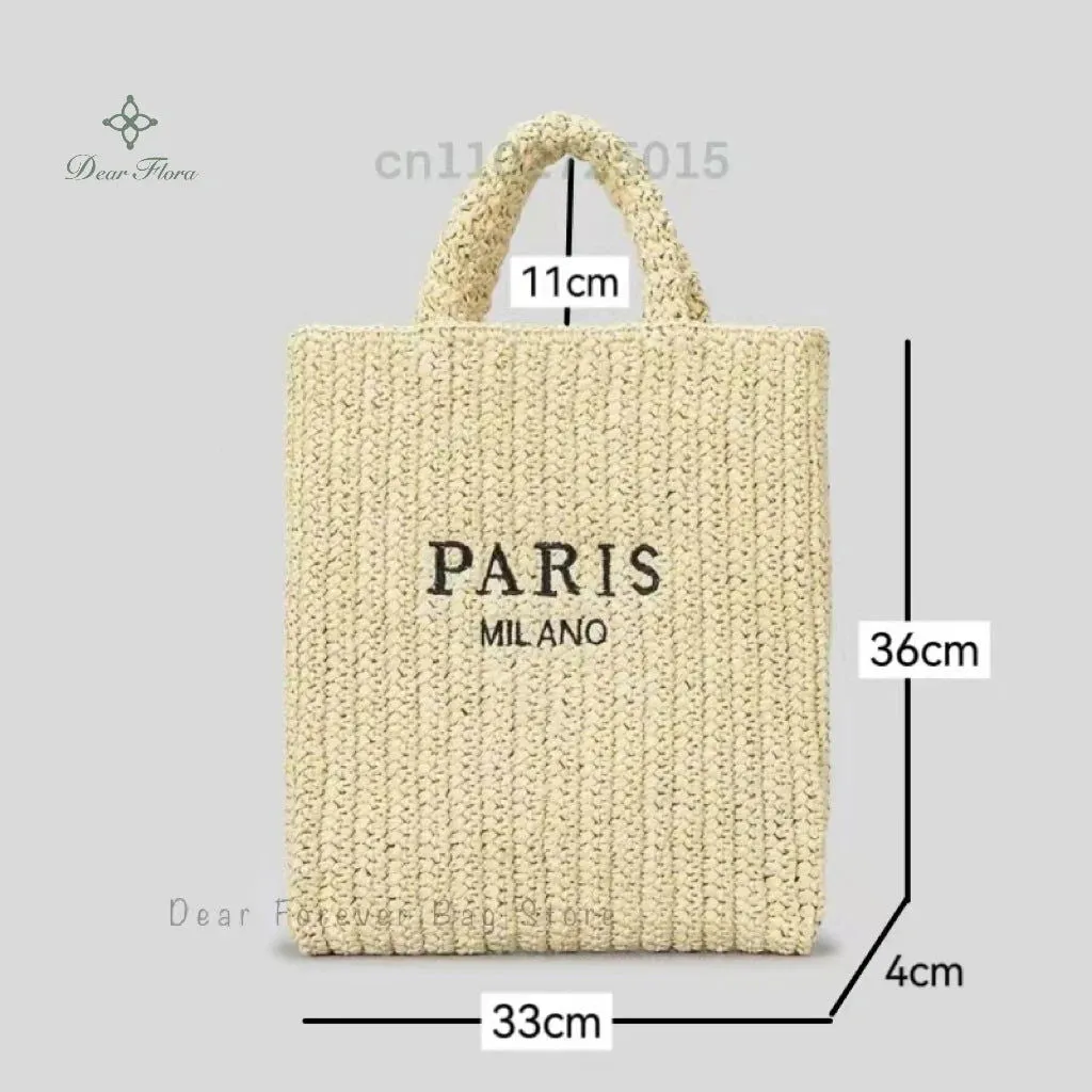 Large Capacity Paris Print Rattan Tote Handbags