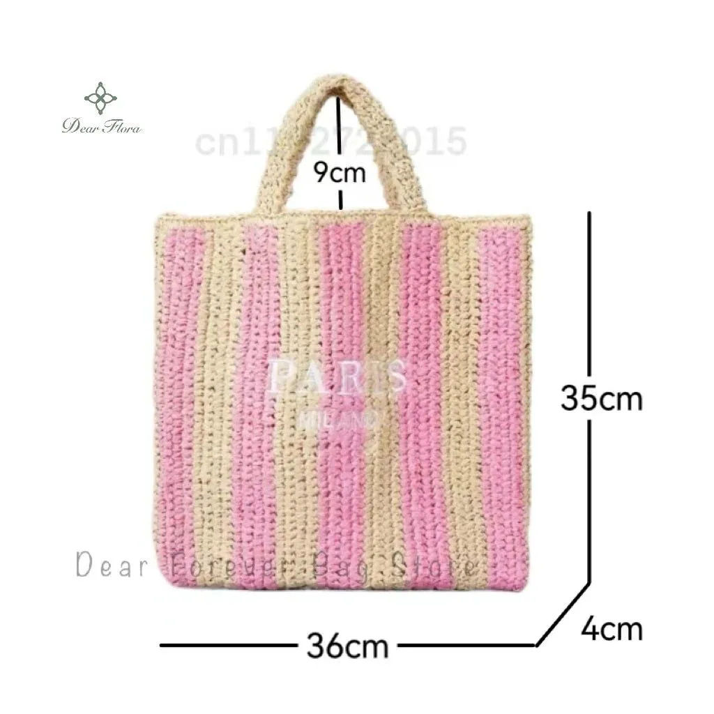 Large Capacity Paris Print Rattan Tote Handbags