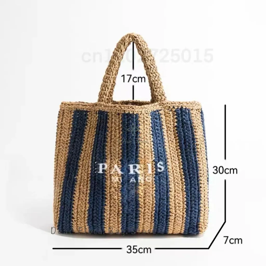 Large Capacity Paris Print Rattan Tote Handbags