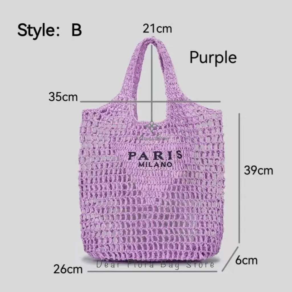 Large Capacity Paris Print Rattan Tote Handbags