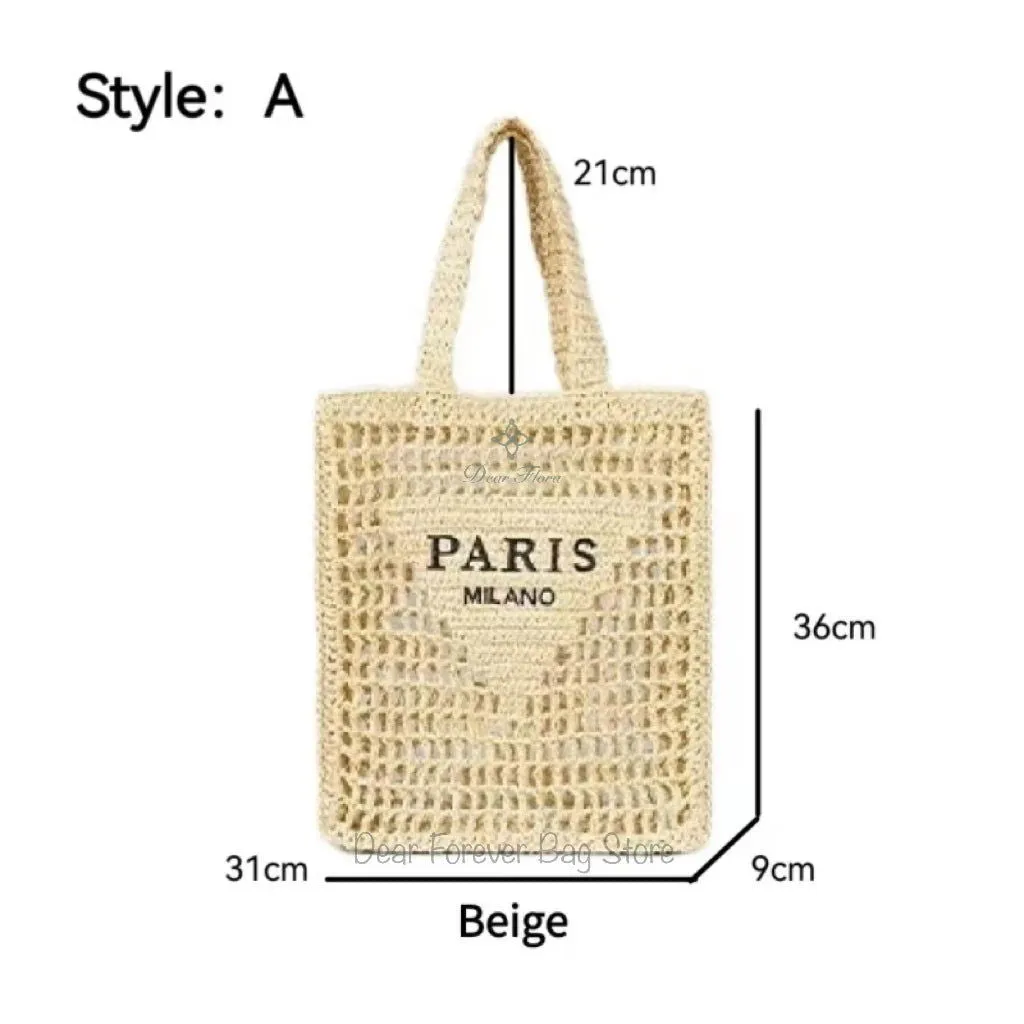 Large Capacity Paris Print Rattan Tote Handbags