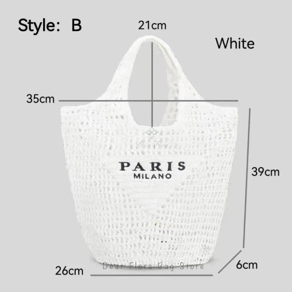 Large Capacity Paris Print Rattan Tote Handbags