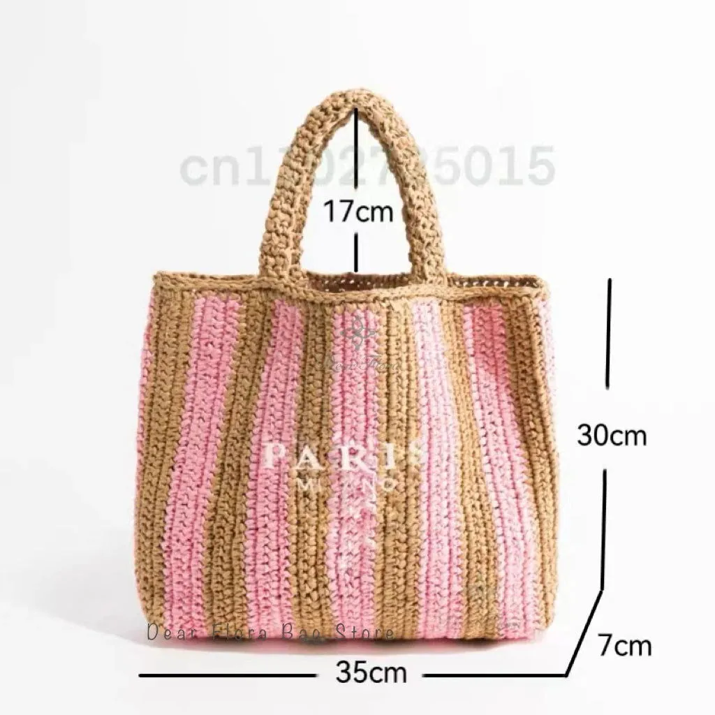 Large Capacity Paris Print Rattan Tote Handbags