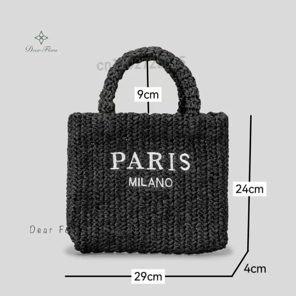 Large Capacity Paris Print Rattan Tote Handbags