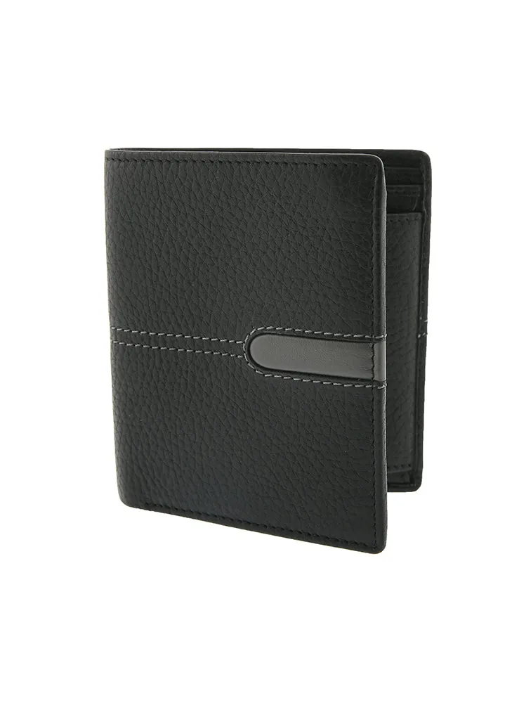 Men's Pebble Grain Leather Bifold Wallet with RFID Blocking and Coin Purse