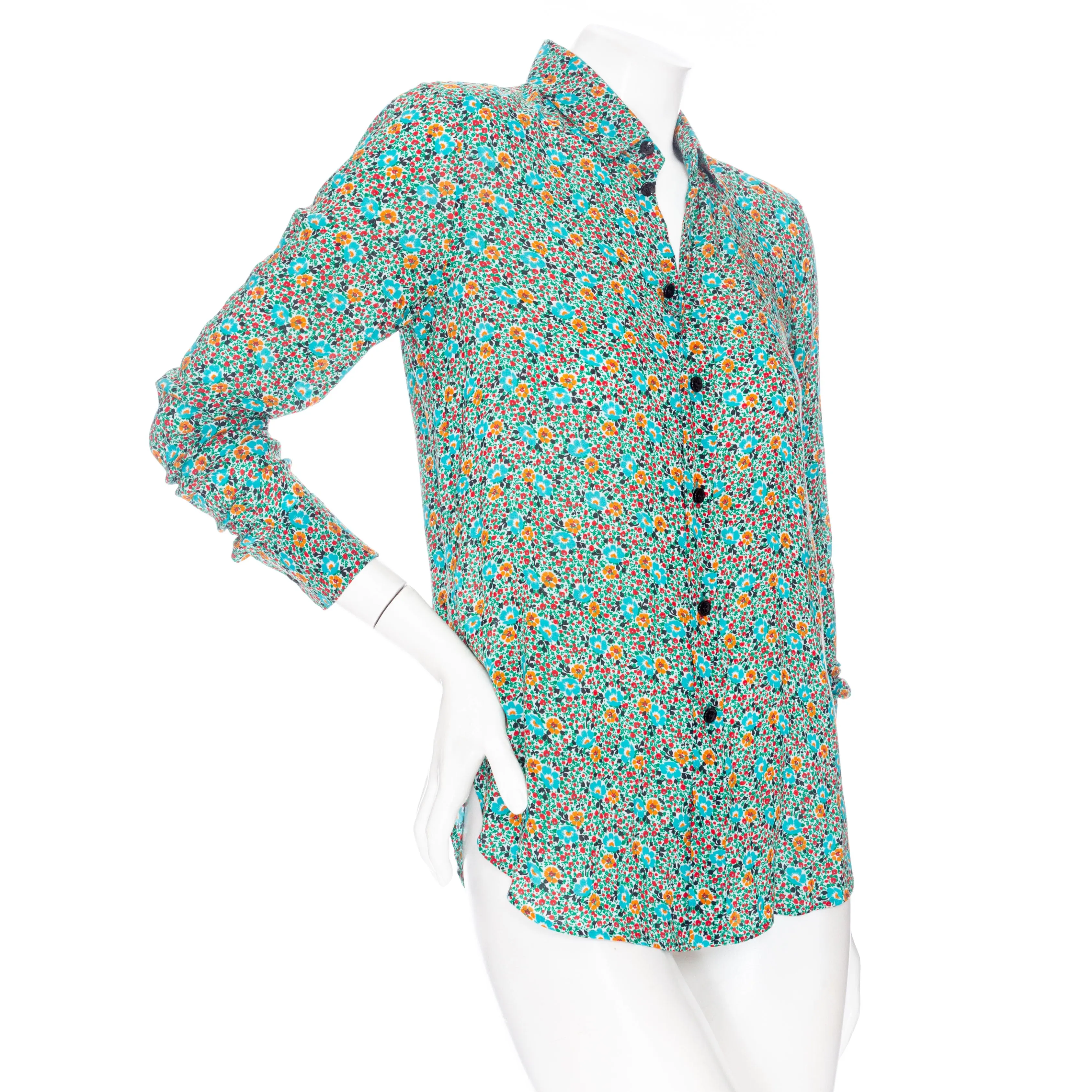 Multicolored Viscose Floral-Print Long Sleeve Button Down Shirt