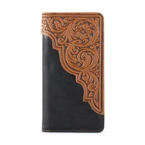 MW-612  Embossed Floral  Men's Bifold Long PU Leather Wallet