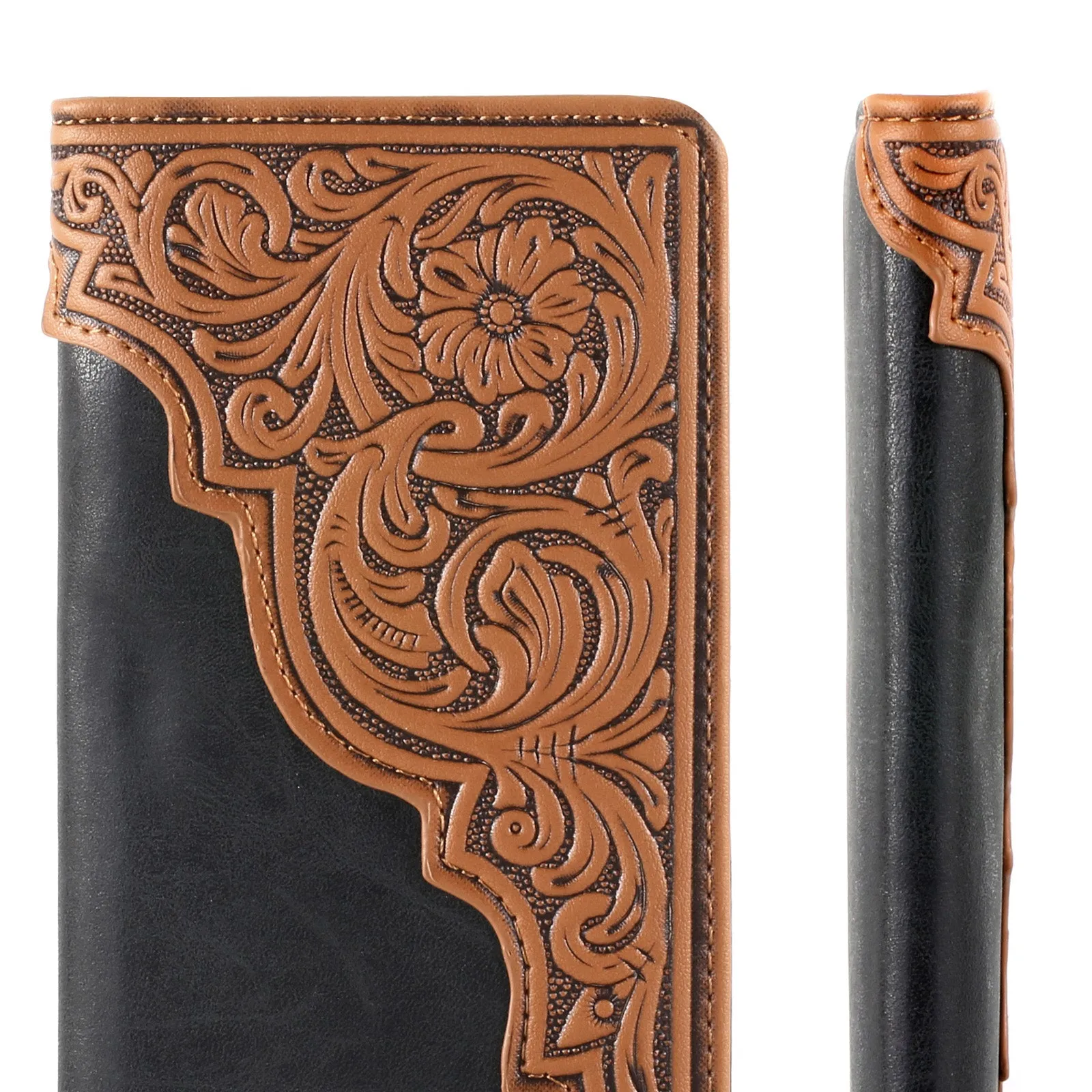 MW-612  Embossed Floral  Men's Bifold Long PU Leather Wallet