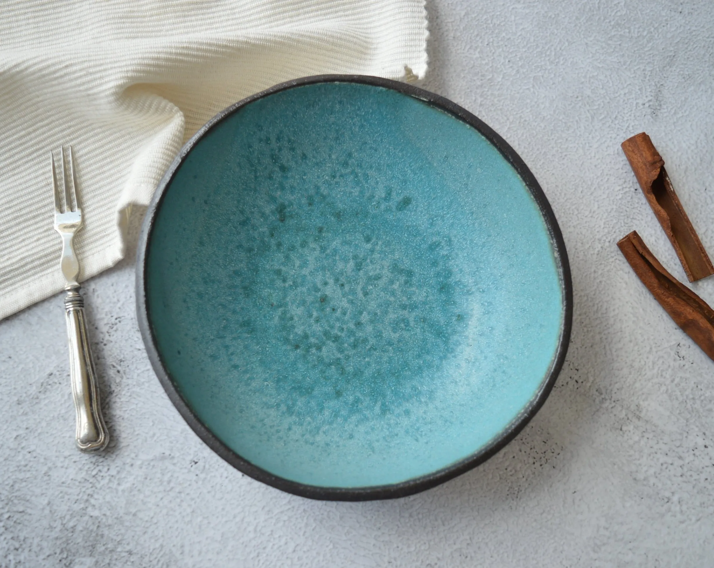 Pasta bowl (turquoise on black clay)