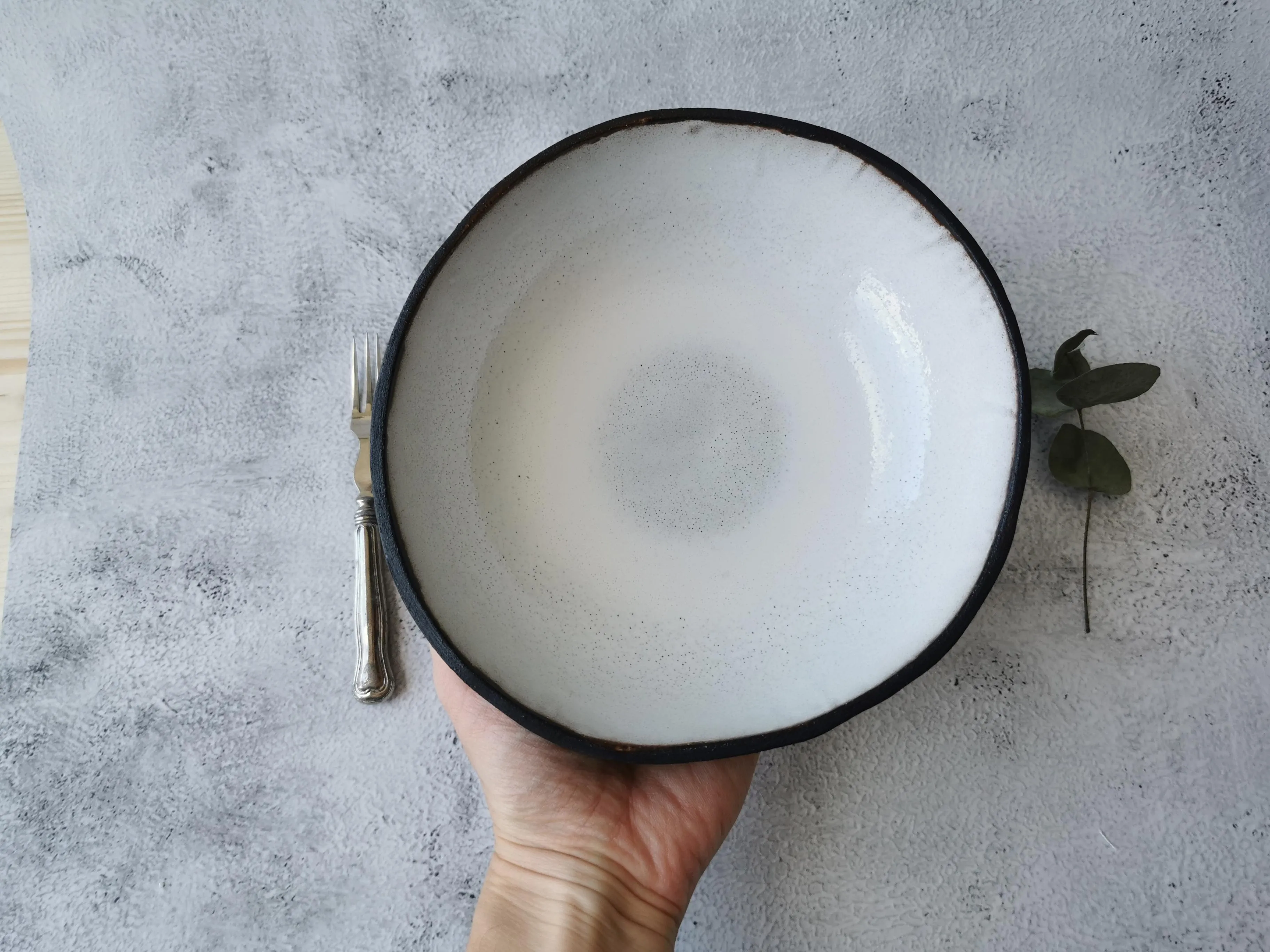 Pasta bowl (white on black clay)