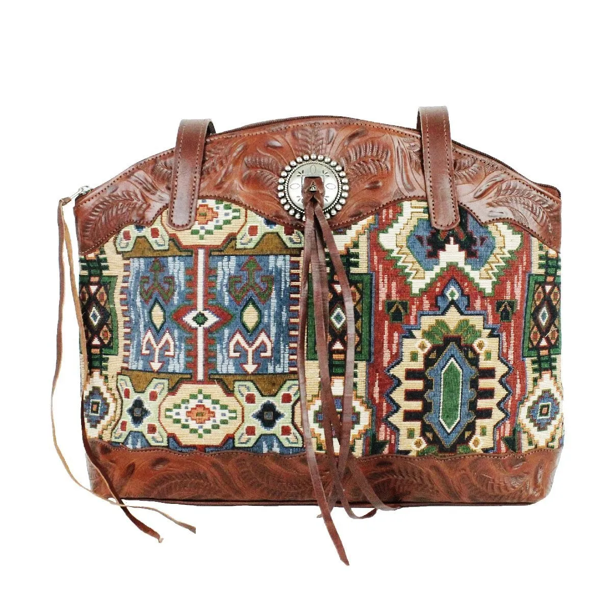 "Bella Beau" Tapestry Zip-Top Half Moon Tote