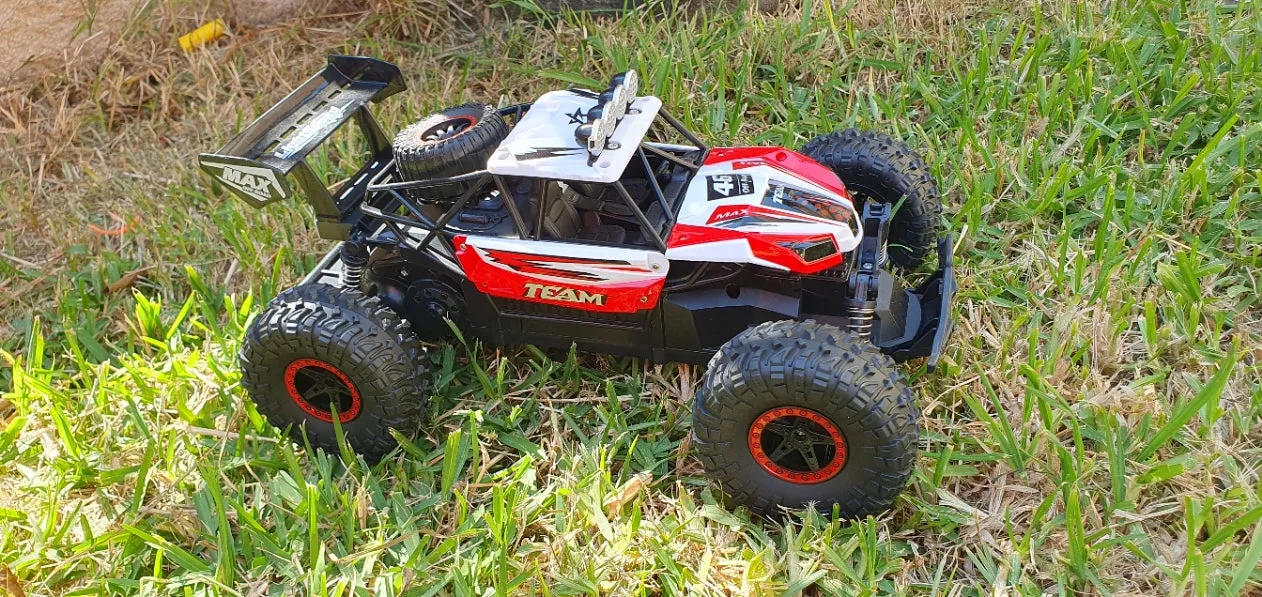 Remote Controlled RC Off-Road Car Crawler - 2.4GHz, Oversized Tires, High Strength Shocks, Rechargeable - Red & Black