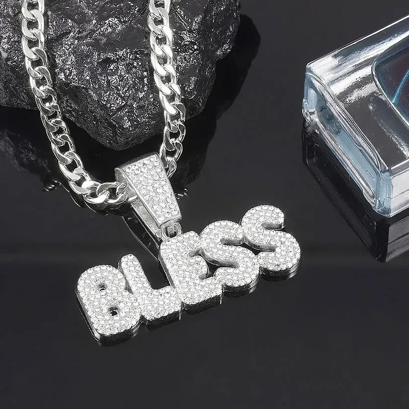 Rock Rapper Bless Alphabet Trendy Rhinestone Pendant