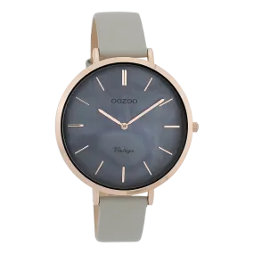 Rose gold coloured  watch with stone grey leather strap