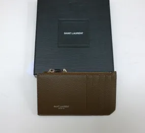 Saint Laurent Fragments Card Wallet in Khaki Brown Leather Dark Wood Case Holder