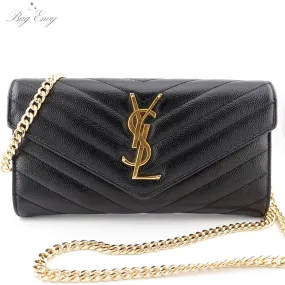 SAINT LAURENT Grain de Poudre Chevron Cassandra YSL Clutch with Unbranded Chain