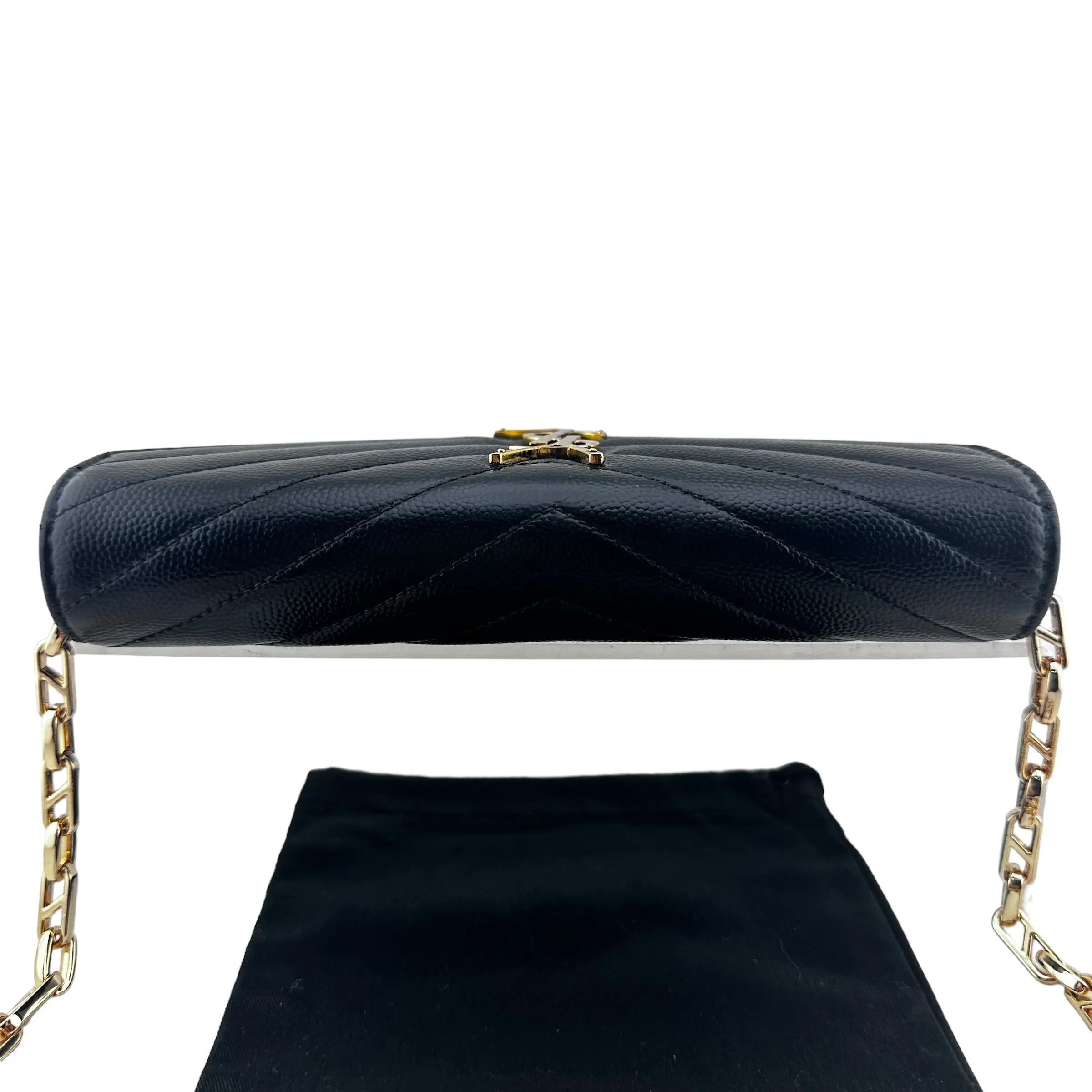 SAINT LAURENT Grain de Poudre Chevron Cassandra YSL Clutch with Unbranded Chain