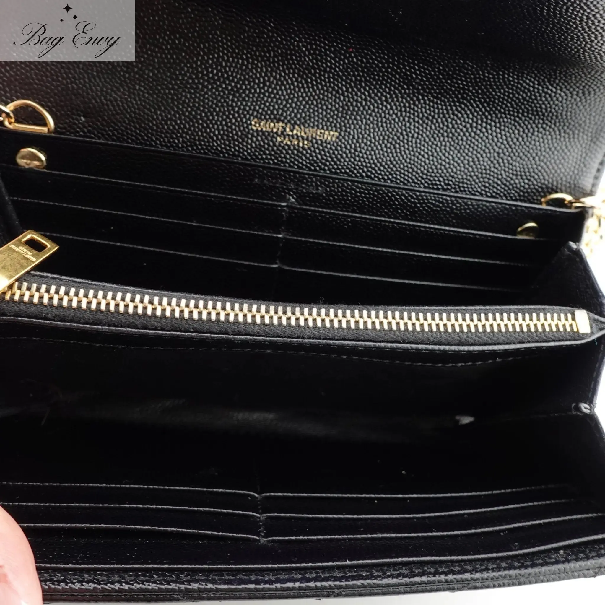 SAINT LAURENT Grain de Poudre Chevron Cassandra YSL Clutch with Unbranded Chain