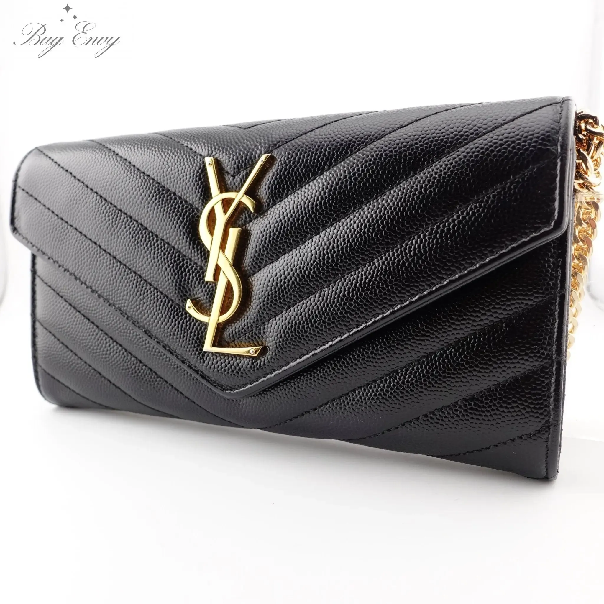 SAINT LAURENT Grain de Poudre Chevron Cassandra YSL Clutch with Unbranded Chain