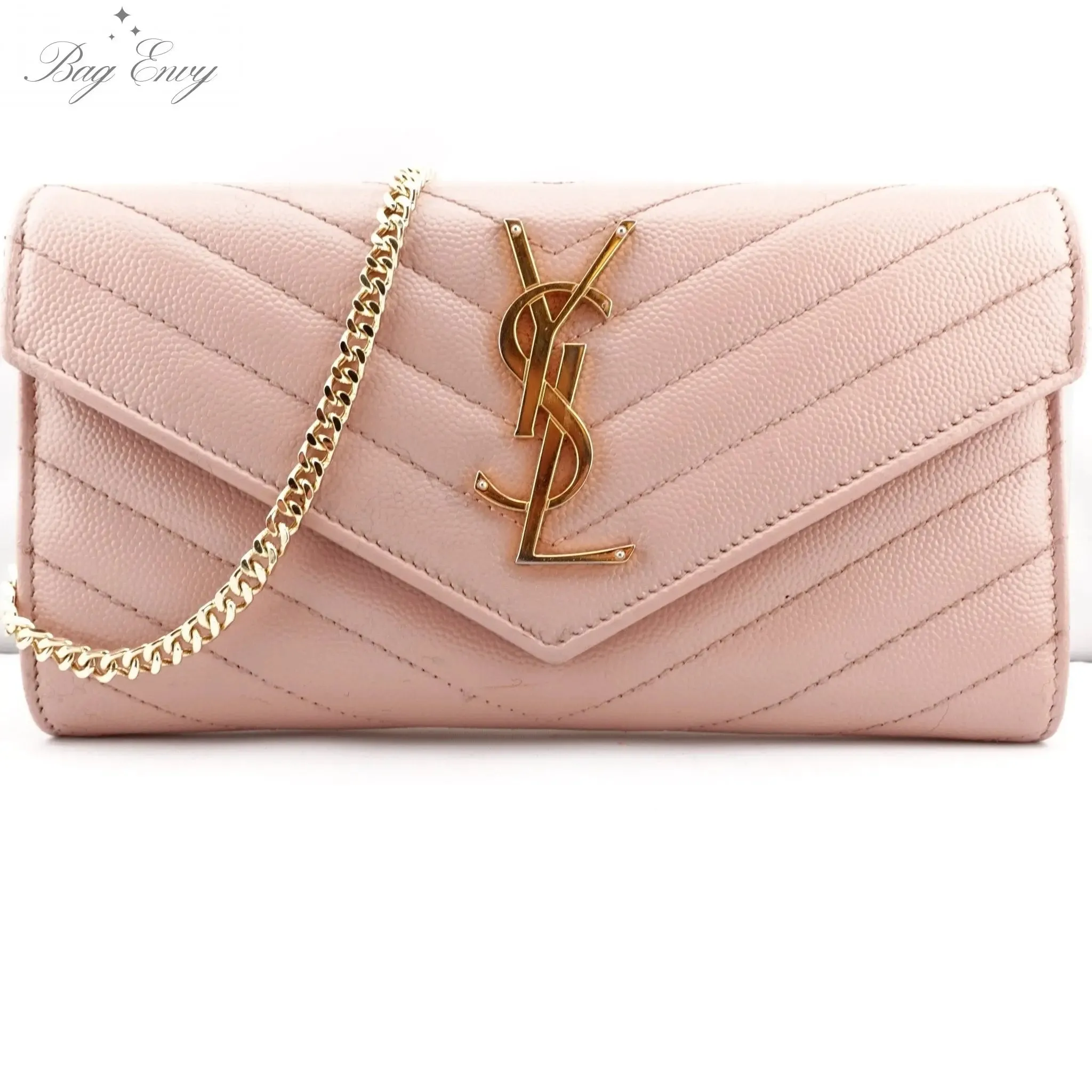 SAINT LAURENT Grain de Poudre Chevron YSL Cassandra Clutch on Chain