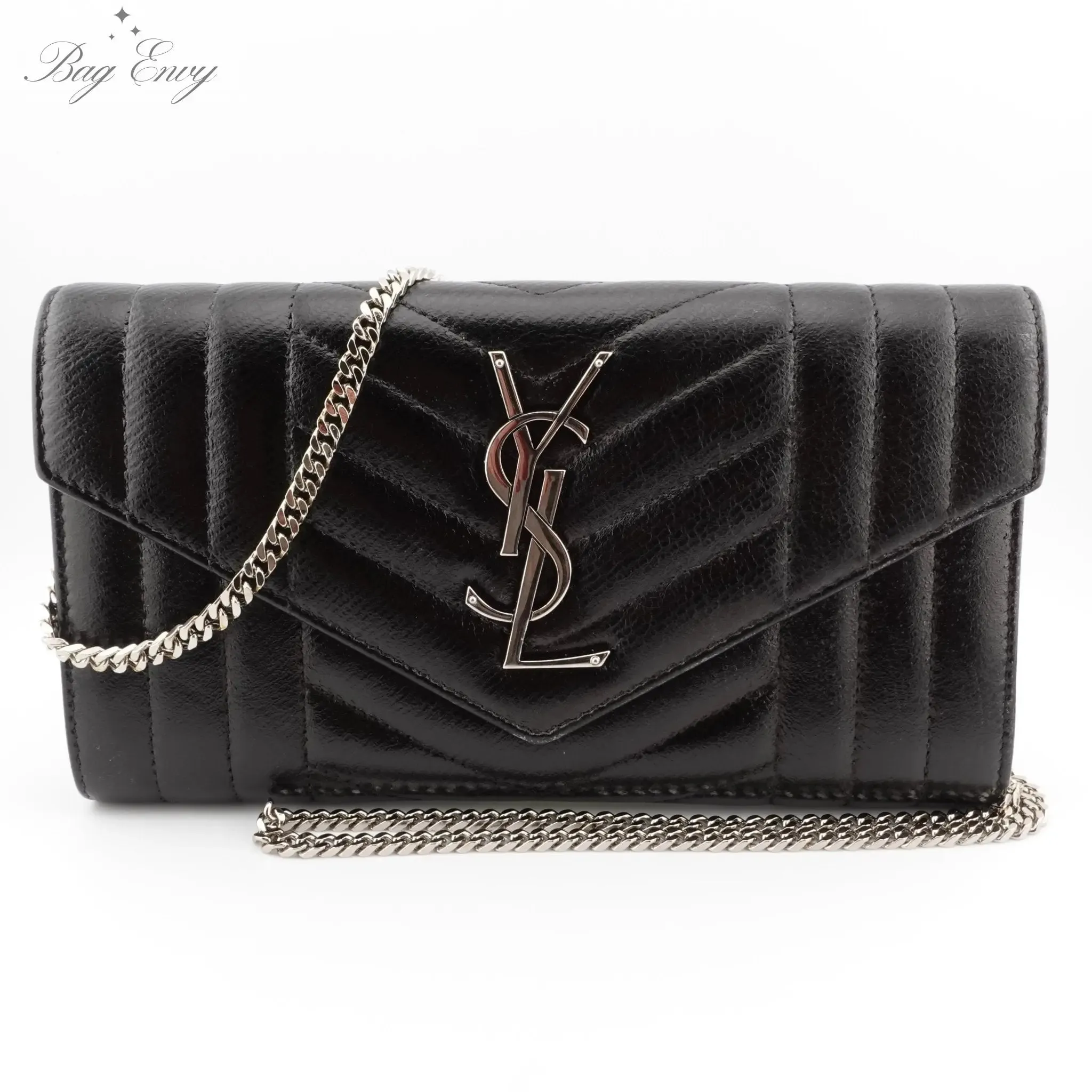 SAINT LAURENT Lambskin Mixed Matelasse Quilted Wallet on Chain