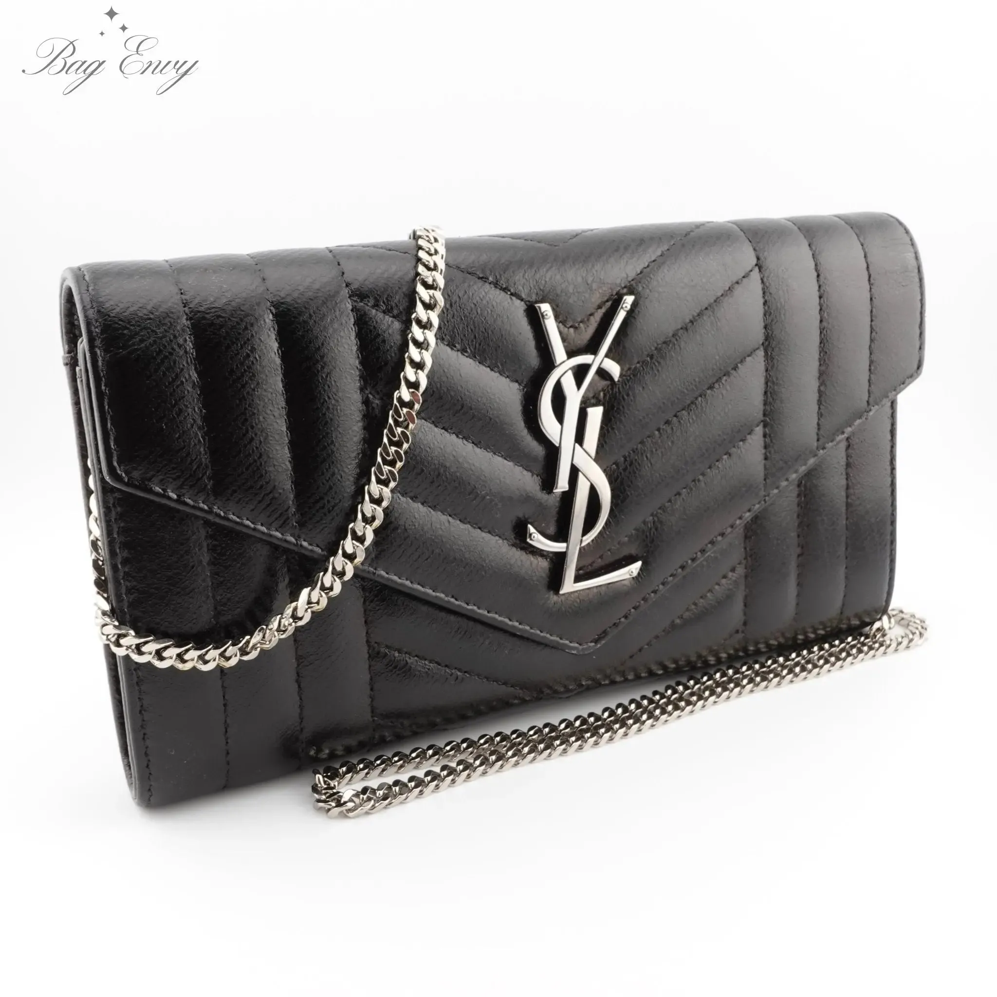 SAINT LAURENT Lambskin Mixed Matelasse Quilted Wallet on Chain