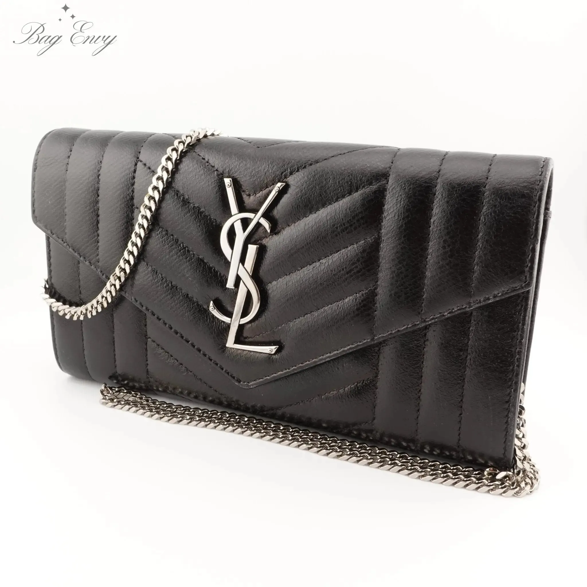 SAINT LAURENT Lambskin Mixed Matelasse Quilted Wallet on Chain