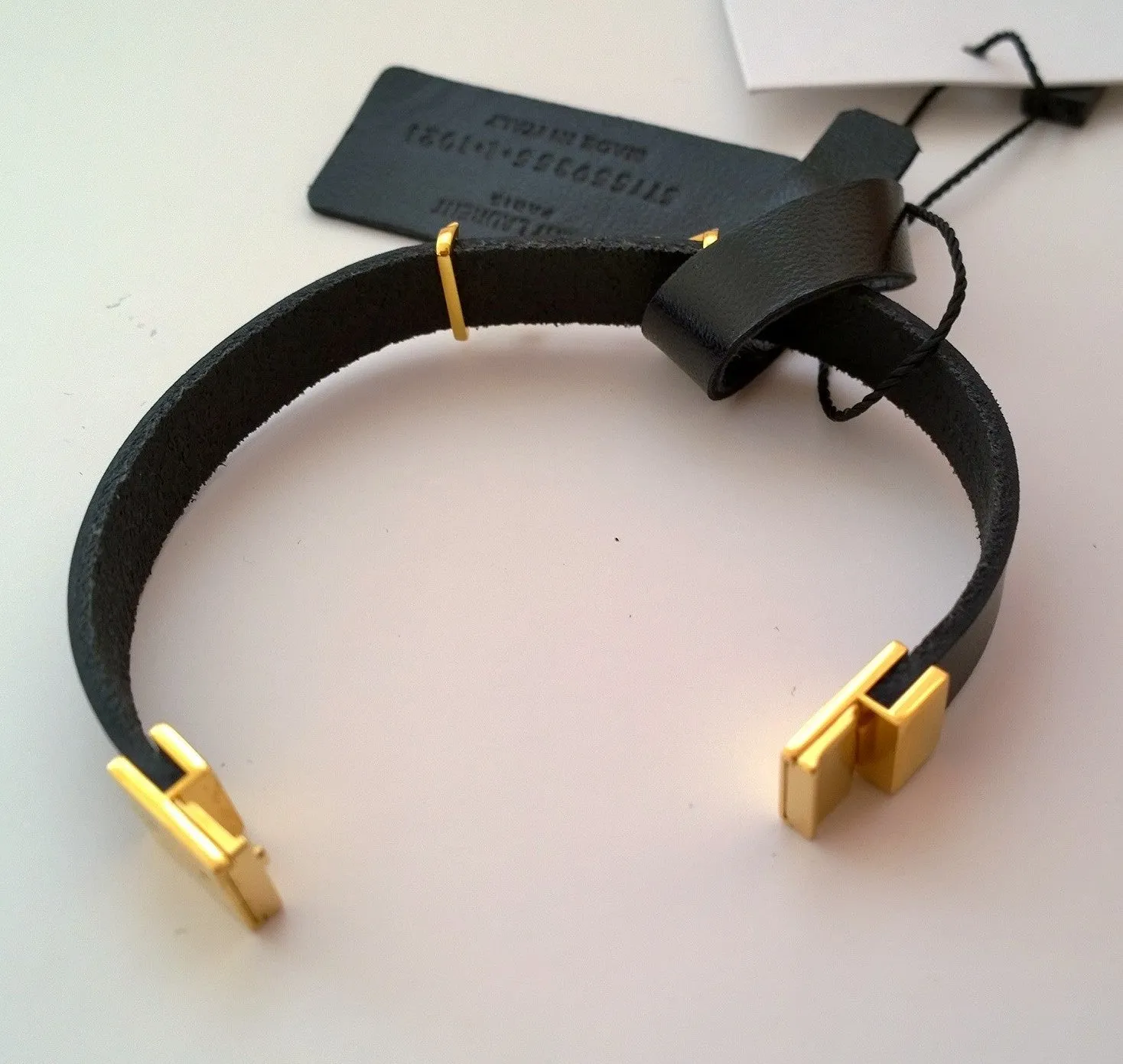 Saint Laurent Opyum YSL Logo Black Leather Bracelet Gold Tone